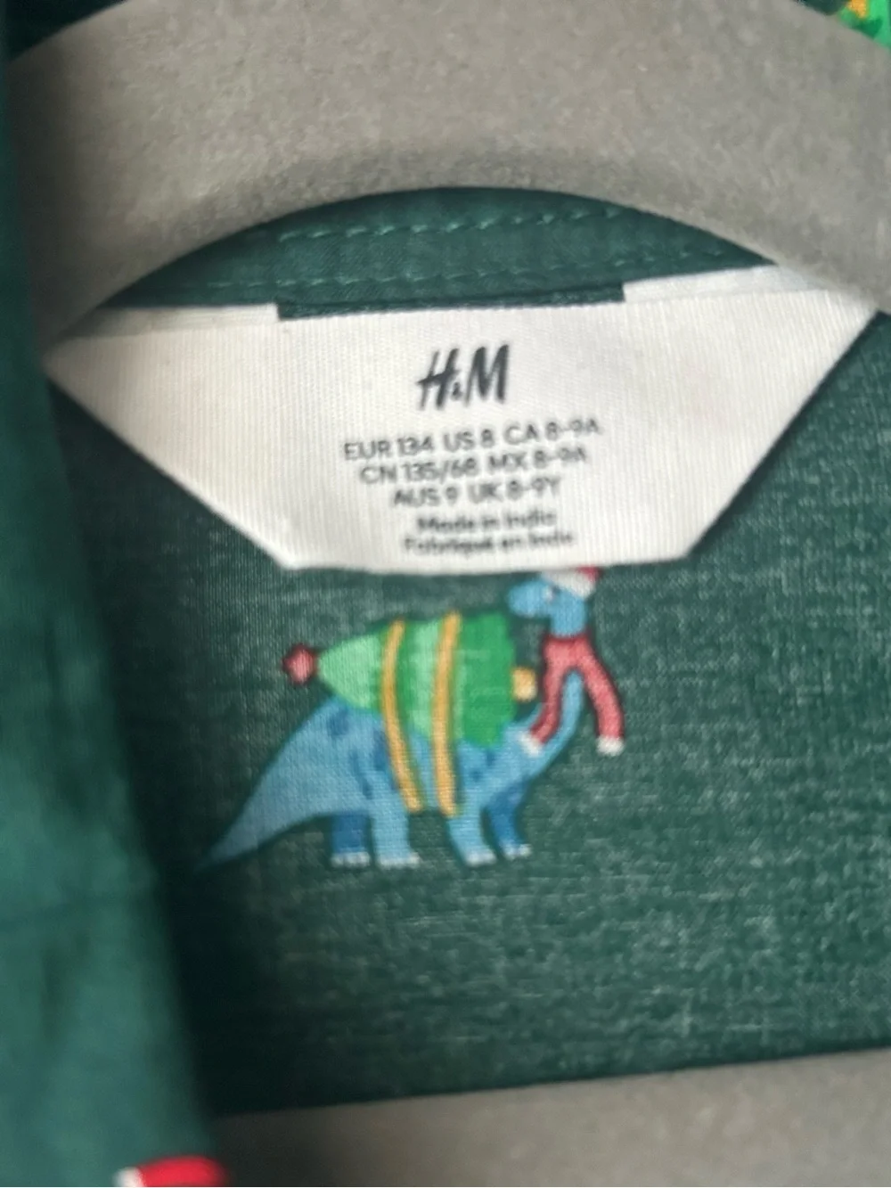 H&M Dark Green Button-Down Shirt with Colorful Dinosaur Motif
